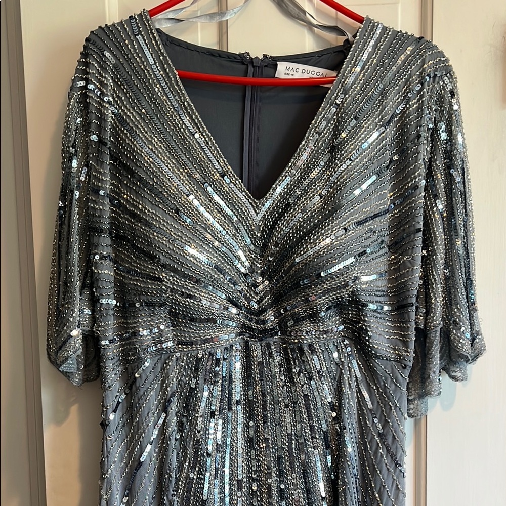 Mac Duggal Silver Sequin Dress
